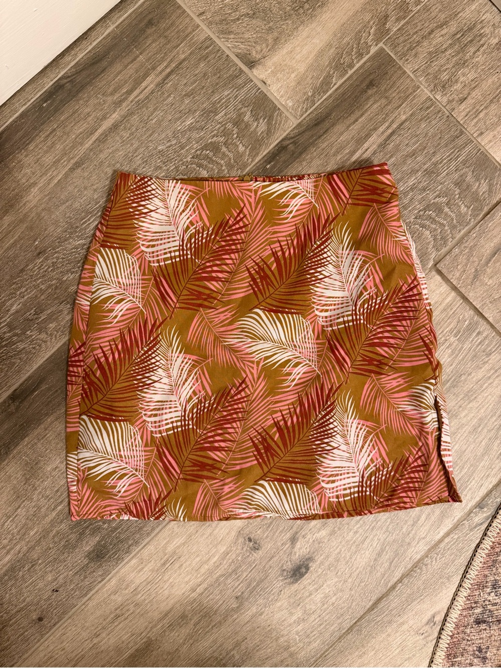 Pink Lily Palm Leaf Mini Skirt - Pink & Brown